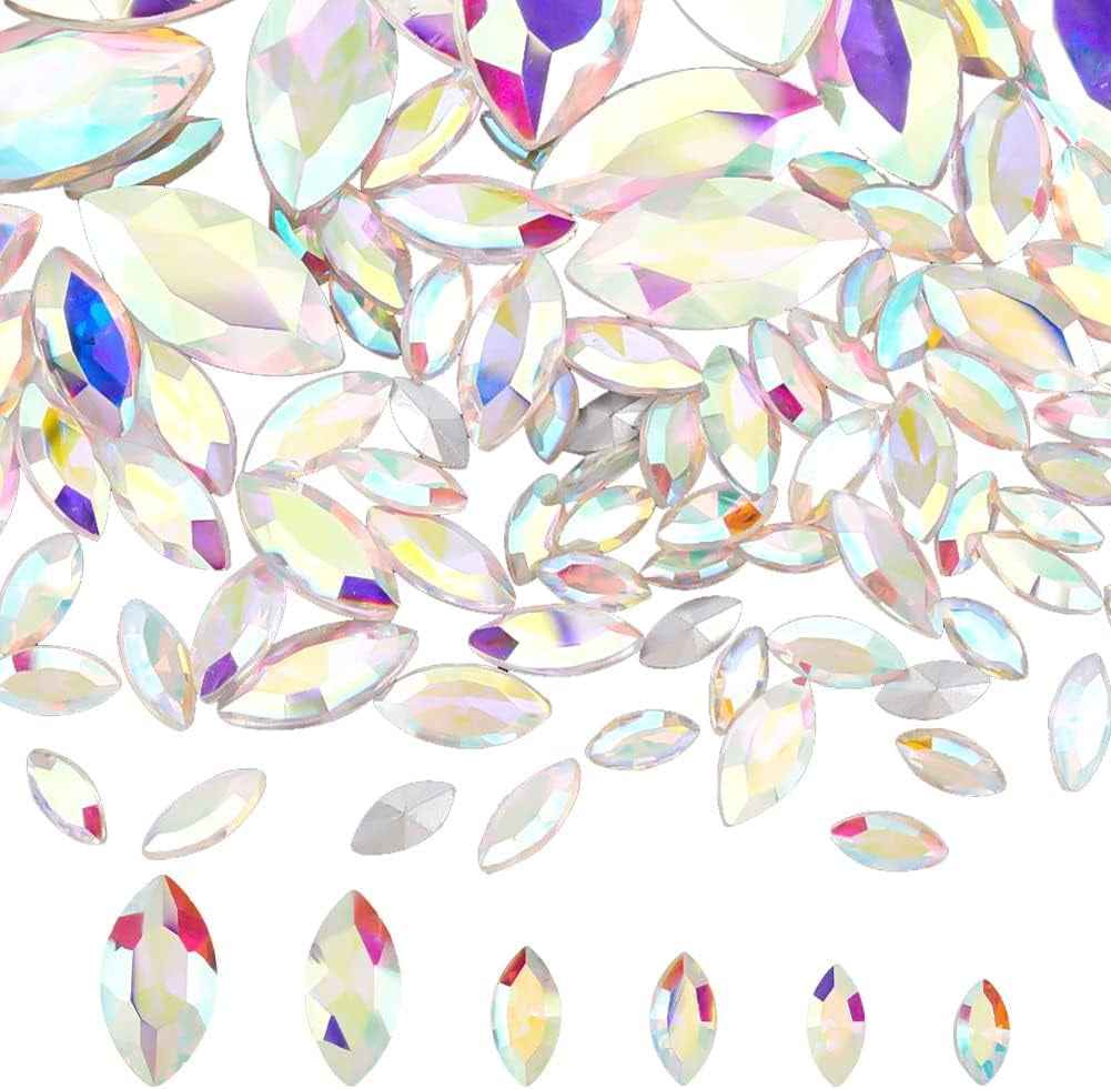 Pointed Rhinestones Stone 94Pcs Pointed Back Rhinestone 6 Sizes Glass Rhinestones Gems AB Color ...