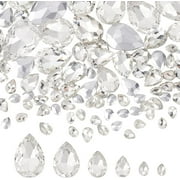 NOBRAND 94Pcs Pointed Back Rhinestone 6 Sizes Glass Rhinestones Gems Clear Teardrop Crystal Beads Jewels Embelishments with Silver Plated Back Faceted Bead