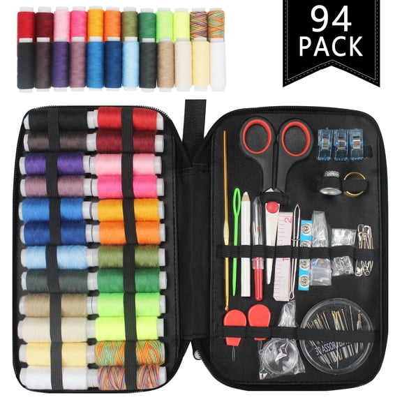 94Pcs Sewing Kit Basic, Needle and Thread Kit with Sewing Supplies and Accessories for Adults,Kids,Beginner,Home,Travel,Emergency Including Scissors,Measure Tape,Needle Threader and More