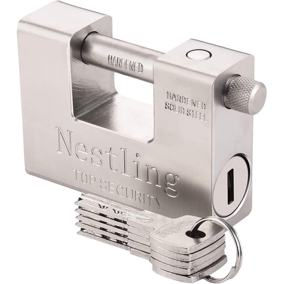 94mm Padlock with Key, High Security 5 Keys Heavy Duty 1.1 KG D-Shaped Solid Brass Outdoor Keyed Padlock - Protect Garage Door, Containers, Shed, Shutter, Gate and Warehouse
