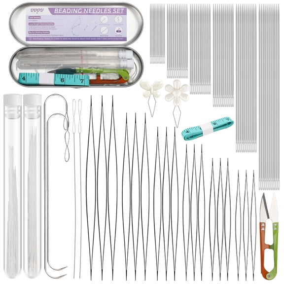 94pcs Beading Needle Set, 6 Sizes Big Eye Beading Needles for Seed Beads, Bead Spinner Needles, Long Straight Bead Needles, Twist Beading Needles for Jewelry Making