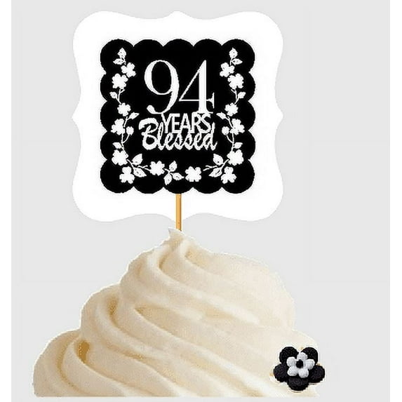 94th Birthday / Anniversary Blessed Cupcake Decoration Toppers Picks -12ct