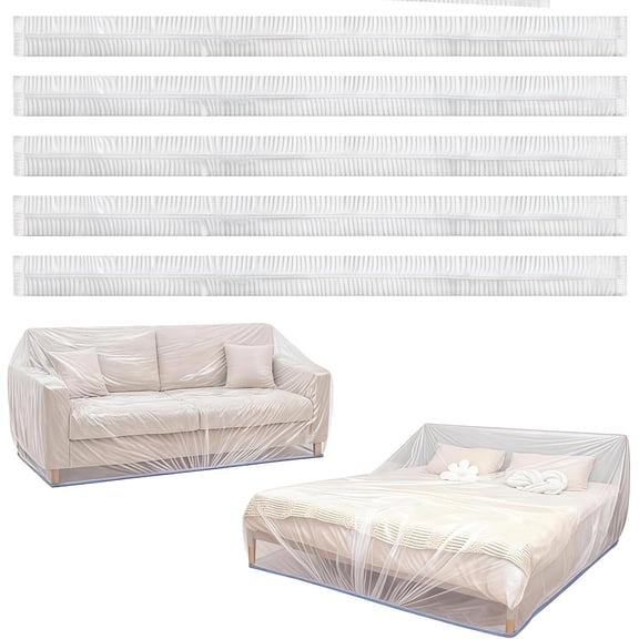 94x122in Large Furniture Dust Covers, 5PCS Clear Plastic Moving Bags for Sofa Couch Table, Waterproof Stretchable Storage Protector for Home (k)