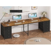 95" 2 Person Desk with 8 Fabric Drawers for Home Office, Living Room | Long Computer Desk Office Desks with Storage, Two Person Double Desks with Power Outlets, Rustic Brown