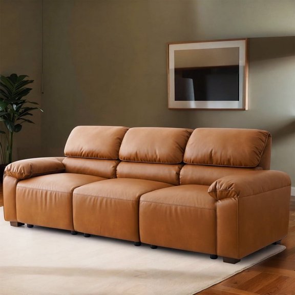 95" 2-Seater PU Faux Leather Couch Modular Sectional Sofa Oversized Mid-Century Modern Comfy Loveseat with Extra Deep Seats Wide Arm ,Brown