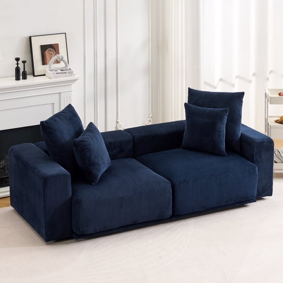 95.28" W Corduroy Sofa With Square Arm , High Sponge Fill Modular 2-Seater Sofa Couch With Pillows
