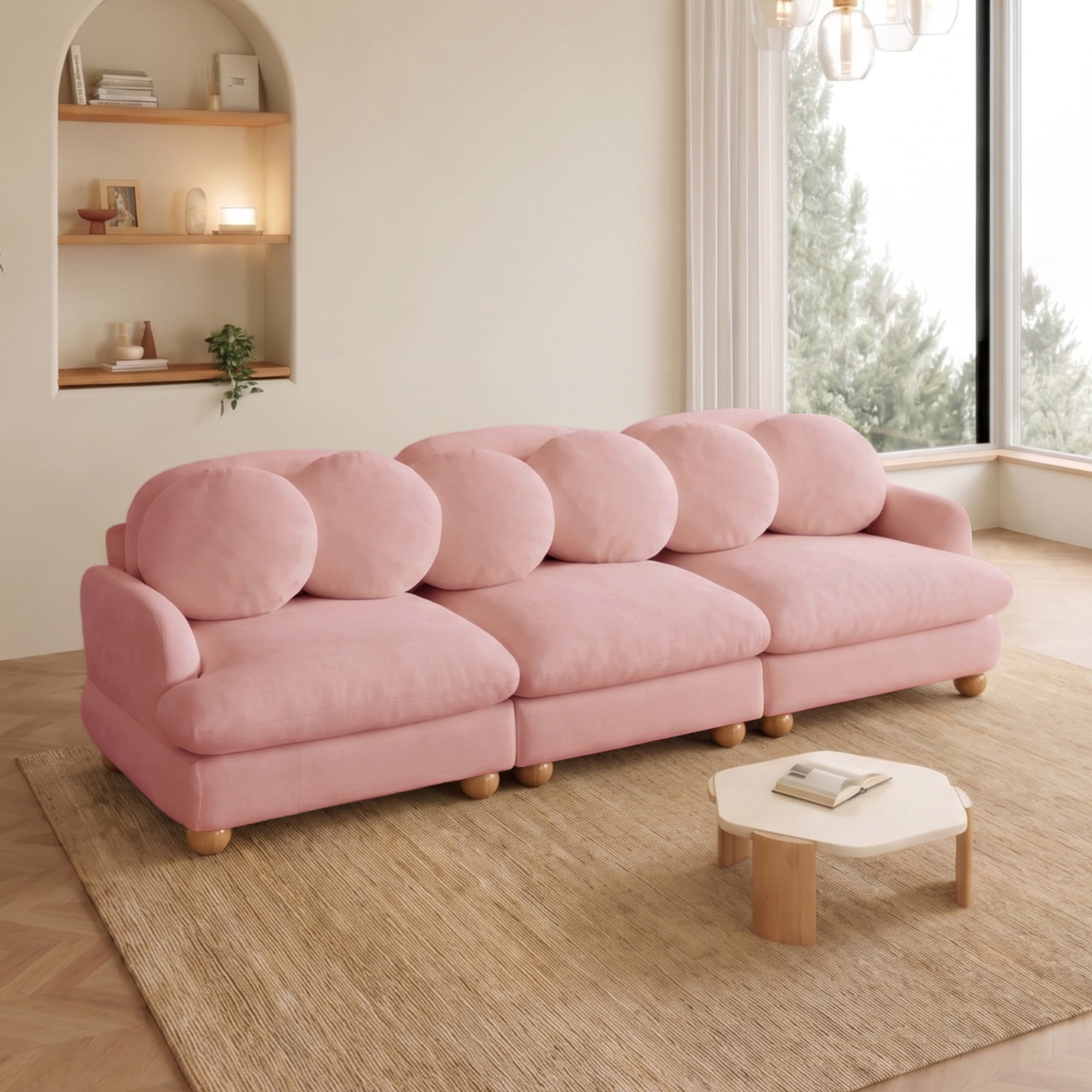 95" 3 Seater Comfy Chenille Modular Sectional Sofa Couch with 6 Throw Pillows