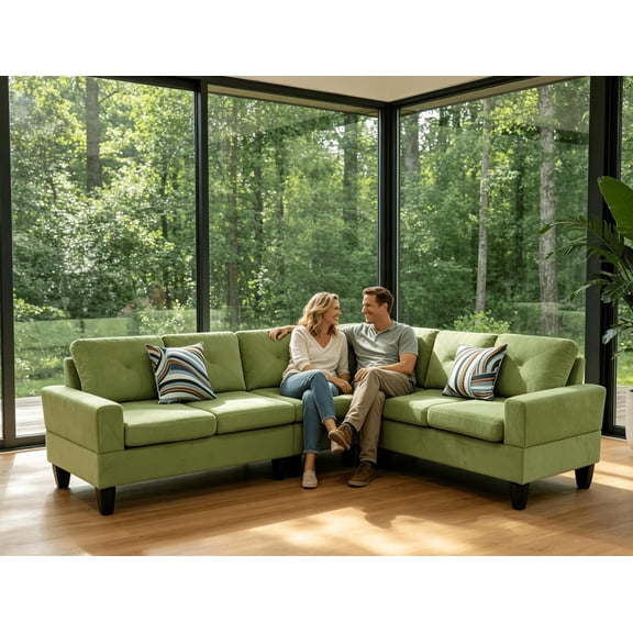 95.5" L-Shaped Sectional Sofa with 2 Pillows, 6-Seat Flannel Sectional Couches for Living Room, Comfy Cloud Modular Couch, Sturdy Wood Frame, Modern Large Sofa for Home & Apartment(Blue)
