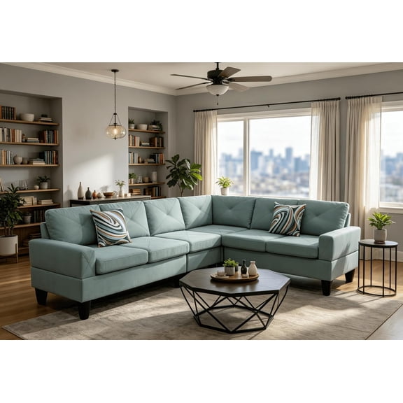 95.5" L-Shaped Sectional Sofa with 2 Pillows, 6-Seat Flannel Sectional Couches for Living Room, Comfy Cloud Modular Couch, Sturdy Wood Frame, Modern Large Sofa for Home & Apartment