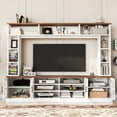 thumbnail image 1 of 95.5" W Wall Unit Entertainment Center with Bookshelves for TVs up to 80", Modern TV Stand Media Console with Cabinets, Tempered Glass Doors and Adjustable Shelves for Living Room, White, 1 of 9