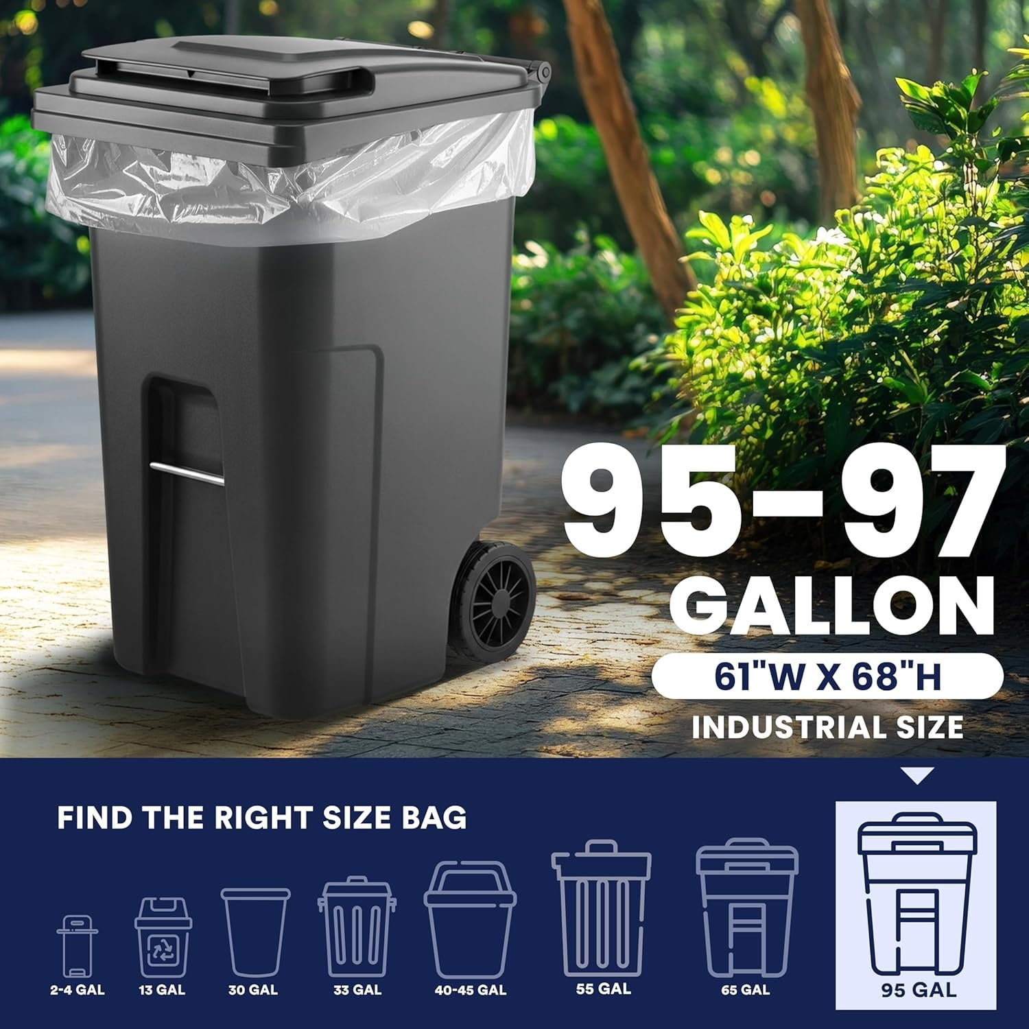 95-96 Gallon Garbage Can Liners 1.5 Mil Clear Heavy Duty Trash Bags, 61 x 68”, 50 Count