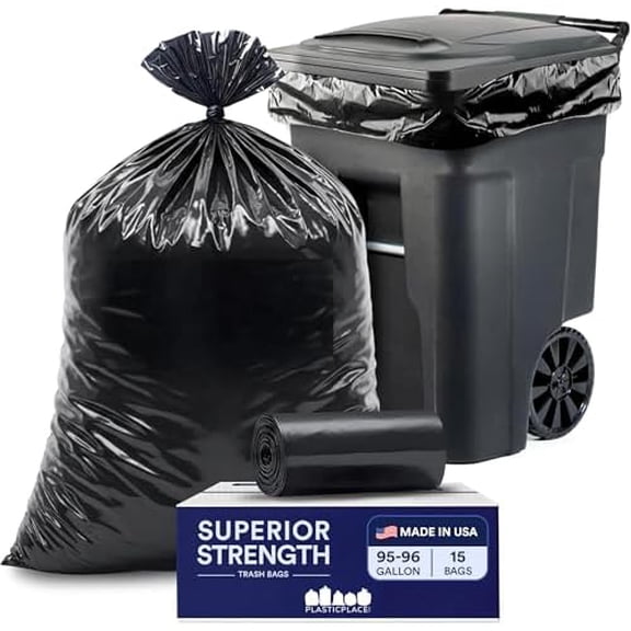95-96 Gallon Heavy Duty Black Trash Bags - Contractor Grade, Extra Large Garbage Bags for Construction & Outdoor Trash Cans, 1.2 Mil Thick, 61 x 68 (15 Count Roll)