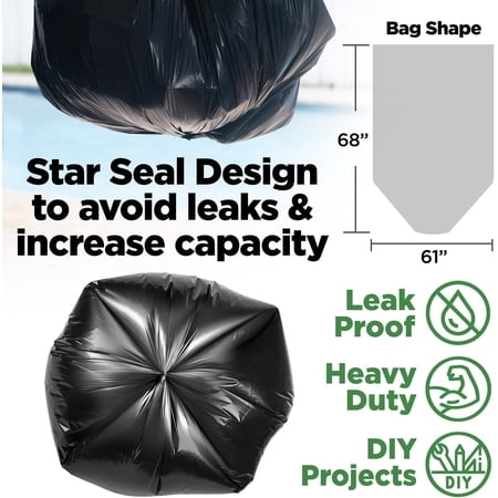 95-96 Gallon Trash Bags Heavy Duty, Black Garbage Bags (50 COUNT) Extra Large 90, 95, 96, 100 Gallon Can Liners - Made In USA