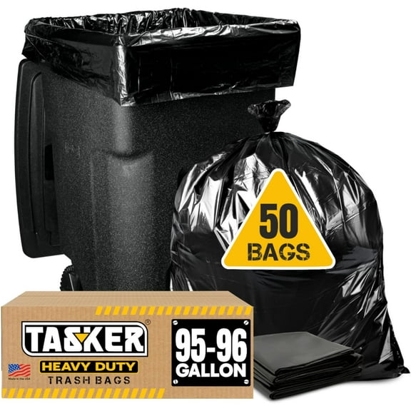 95-96 Gallon Trash Bags Heavy Duty (Mega-Value 50/Bags w/Ties) 95-100 Gallon Trash BagsBlack Heavy Duty Trash Bag Extra Large Garbage Bags
