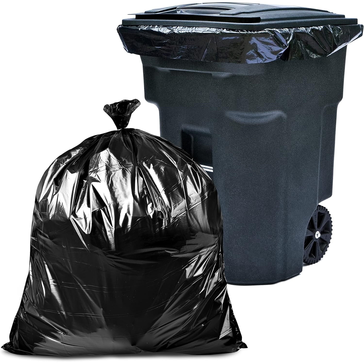 95-96 Gallon Trash Bags Heavy Duty (Mega-Value 50/Bags w/Ties) 95-100 Gallon Trash Bags│Black Heavy Duty Trash Bag │Extra Large Garbage Bags
