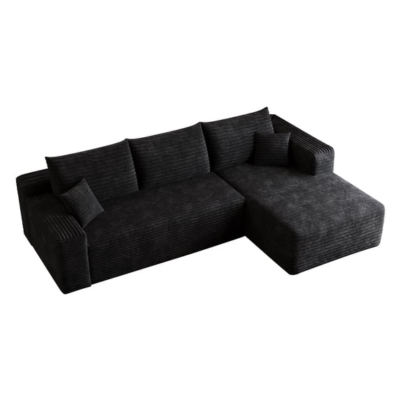 95" Cloud Sectional Sofa,Modern Minimalist Upholstered Couches, Comfort U Shaped Sofa for Living Room,Deep Seat Corner Couch,No Assembly Required,Black (Plush Corduroy Fabric)