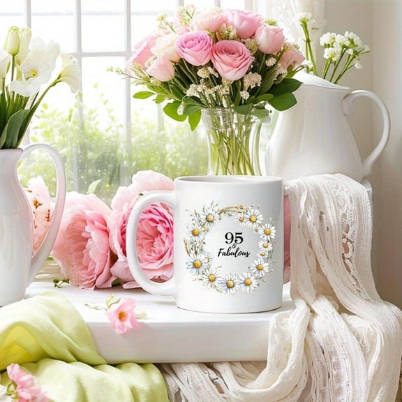 95 Flowers Customized Name Age Mug Elegant Floral Design Reusable Ceramic Mother S Day Birthdays and More Mother S Day Elegant Mug Design Reusable Cer