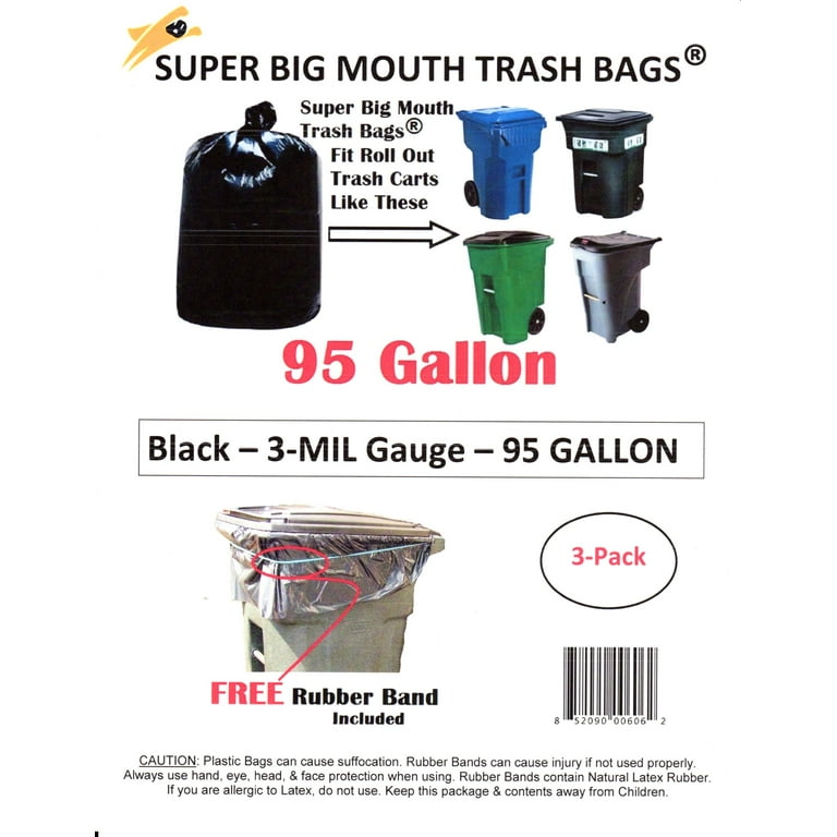 95-96 Gallon Trash Bags (50/Bags w/Ties, Wholesale) Large Black Heavy Duty  Can Liners, Large 90 Gal, 95 Gal, 96 Gal,100 Gallon Garbage Bags, (Black)