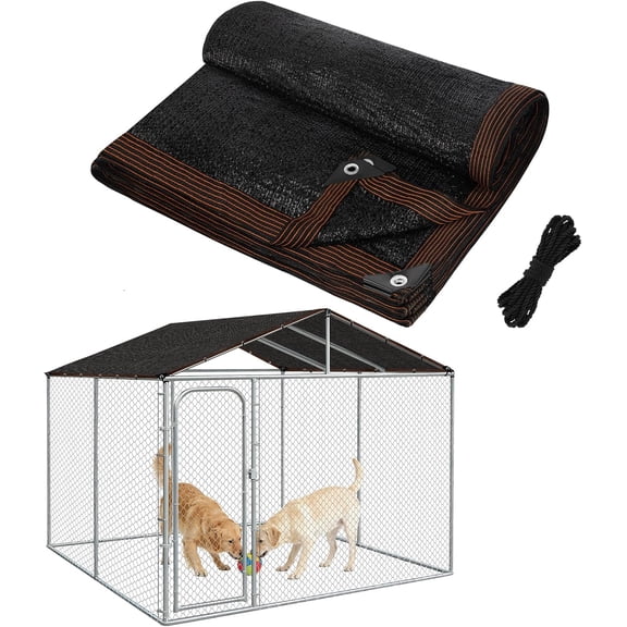 95% High Density Dog Kennel Shade Cover- 10 x 10ft Upgrade Mesh Shade Panel with Grommets- Dog Cage Sunblock Shading Cloth Net Mesh Tarp with Rope for Outdoor Dog House Large Pet Crate Chicken Coop