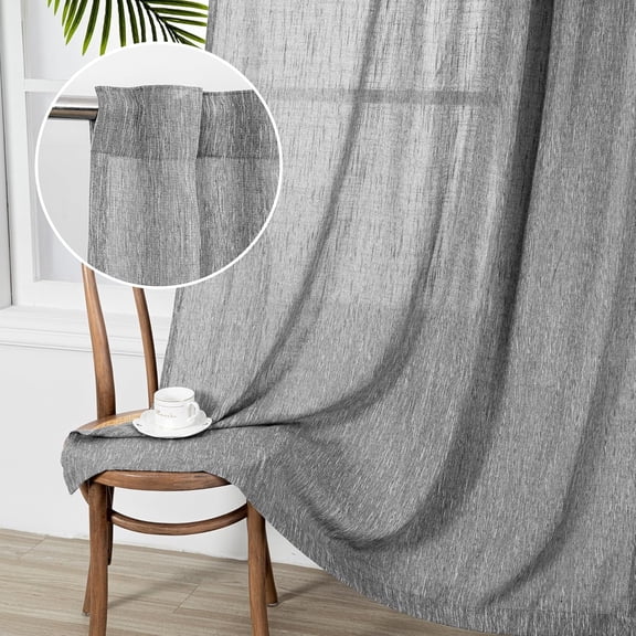 95 Inch Curtains Farmhouse Light Filtering Privacy Curtain Drapes for Patio Door Living Room, Linen Look Texture Fabric Bohemian Draperies Soft Touch, 50x95, Dark Grey, 2 Panels
