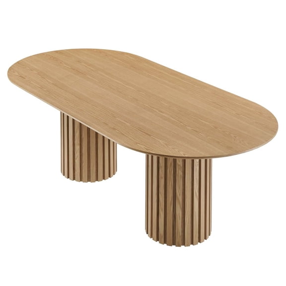 95 Inch Dining Table, Brown Oak, Wood, Oval, Mid Century Kitchen Cafe Bistro Hospitality Restaurant, Modern Contemporary HB34386