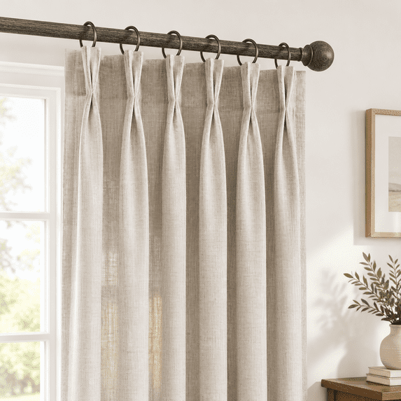 95 Inch Length Pinch Pleat Linen Curtadrapes 2 Panels Set Hooks Sense ...