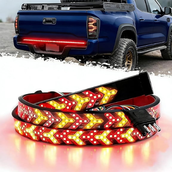 95 Inch Truck Tailgate Strip Light LED Bar, Waterproof Silicone Flexible Strobe Warning Brake Light Kit, Dynamic Amber Sequential Turn Signal, Plug and Play Lights Strip (Pickup Truck Head, 95in)