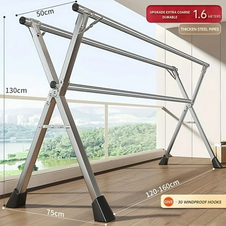 95 Inches Clothes Drying Rack Clothing Folding Indoor Outdoor, Heavy Duty Stainless Steel Laundry Drying Rack, Foldable Portable Garment Rack With 20 Windproof Hooks, Drying Racks