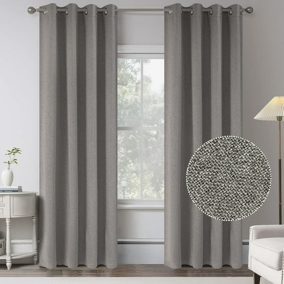 95 Inches Long Stone Grey 100 Blackout Linen Curtains for Bedroom -Room Darkening Energy Saving Thermal Insulated Window Treatment Drapes for Living Room(2 Panels,Width 52 by L 95 Inch Length)