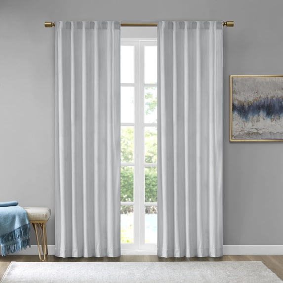 95"L*37"W Room Darkening Poly Velvet Rod Pocket Window Panel Pair, Back Tab Curtain Panel Pair, LIGHT GREY