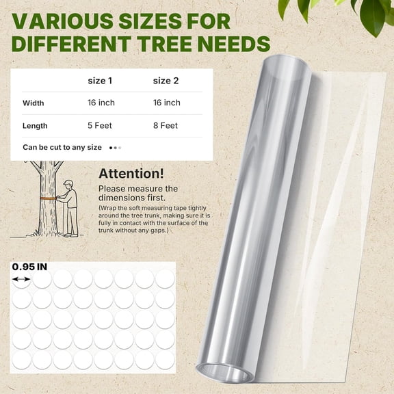 95" L X 16" W 1 Roll PET Plastic Tree Trunk Protector Guard for Iguana Tree Wrap Damaged Bark, Cat Prevention, Including Waterproof Transparent Acrylic Double-Sided Adhesive