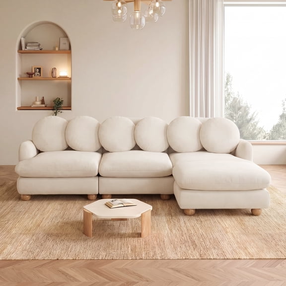 95" L-shaped 4 Seater Comfy Chenille Modular Sectional Sofa Couch with 6 Throw Pillows and Ottoman