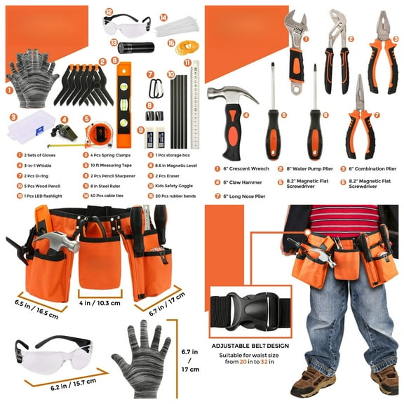 95 PCS Real Tool Set, Small Real Hand Tools Kit, Construction Learning Tools Hammer Screwdriver for Home DIY Building and Woodworking,Come with Tool Belt & Bag