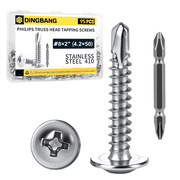 95 Pcs  #8 2"/4.2*50 410 Stainless Steel Self Tapping Screws For Metal, Philips Truss Head Self Tapping Sheet Metal Screws Assortment Kit With Screw Driver Bit
