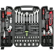 TLGREEN 95-Piece Mechanics  Tool Set, Car Tool Kit with Adjustable Wrench, Pliers, Sockets & Bits (Red)
