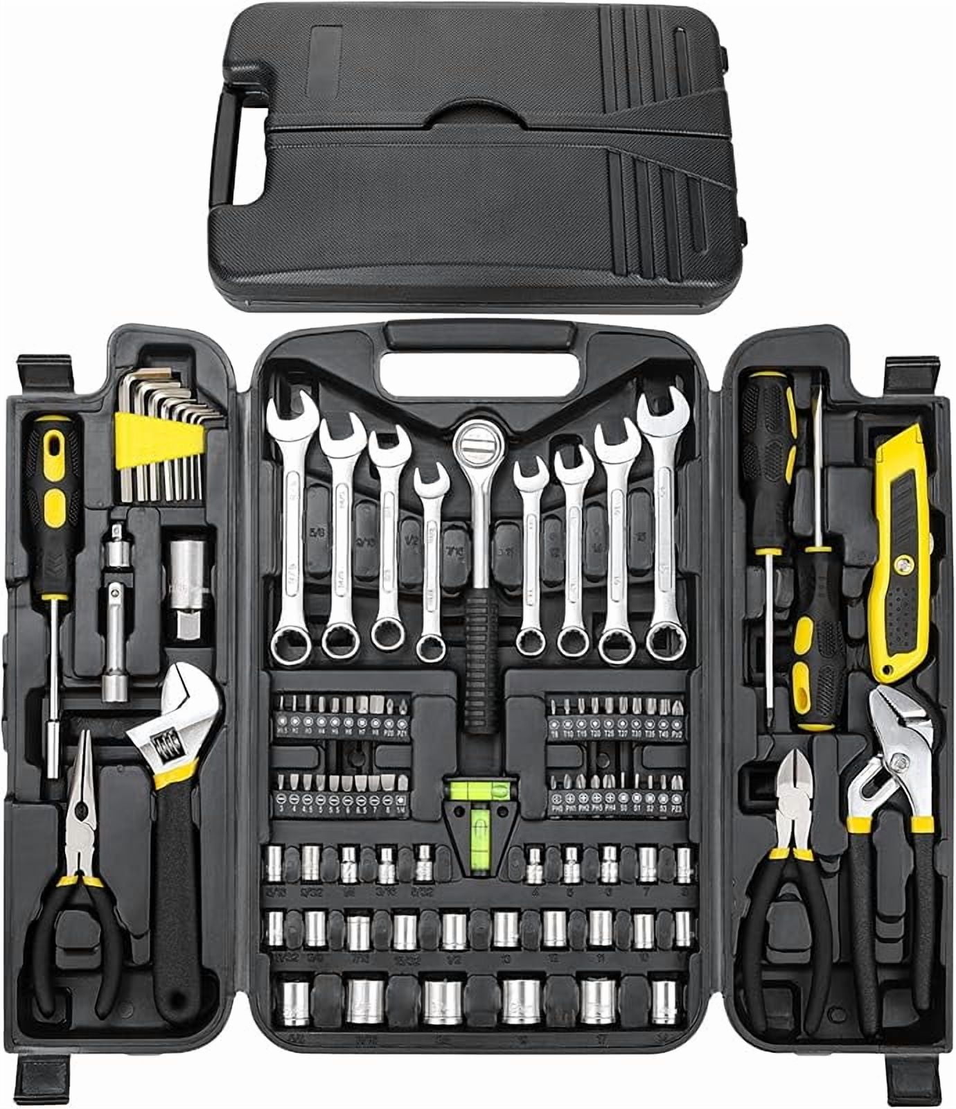 95 Piece Tool Set, Tool Kit, Mechanics Tool Set, Portable Toolbox with Adjustable Wrench Pliers Socket Bits, with Plastic Toolbox, for House Apartment Garage (Red)