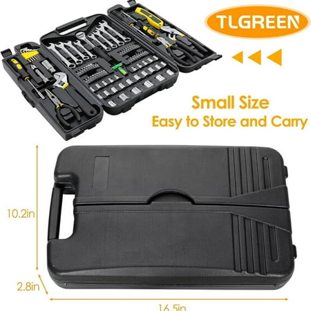 95 Piece Tool Set, Tool Kit, Mechanics Tool Set, Portable Toolbox with Adjustable Wrench Pliers Socket Bits, with Plastic Toolbox Storage Case, for House Apartment Garage (Yellow)