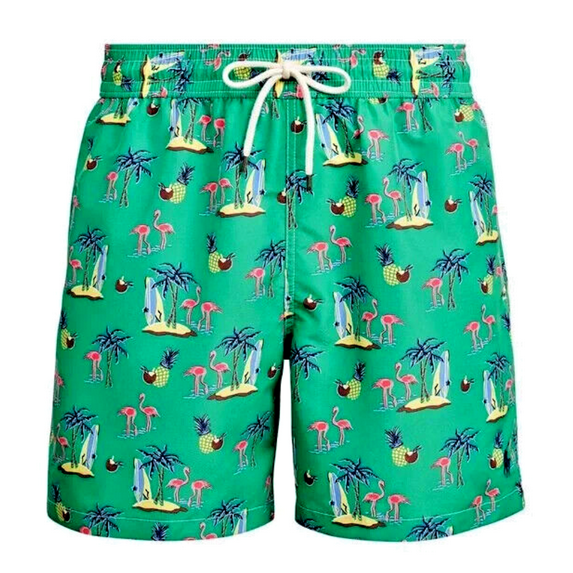 $95 Polo Ralph Lauren Men's, Classic 5.75 Flamingo Swim Trunk, Multi, XXL