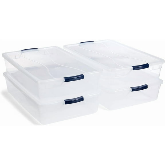 Qt Clear Storage Bins with Lids, -, Stackable, -, Made in