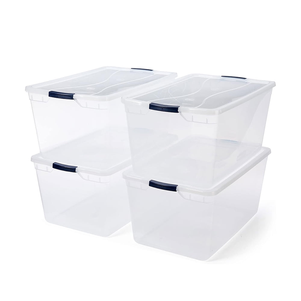Clear 95 Qt Stackable Plastic Storage Bins with Lids, 4-Pack