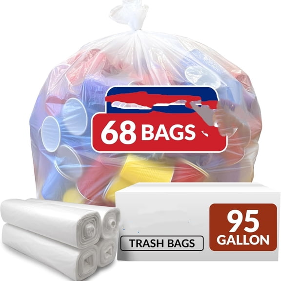 95 Trash Bags Heavy Duty | 68 Trash Bags | Super Sizeable for Serious Garbage Cleanup (Clear)