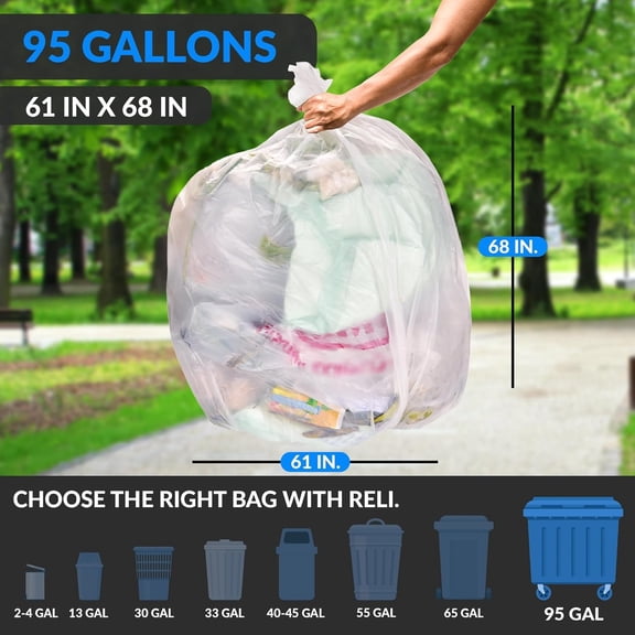 95 Trash Bags Heavy Duty | 68 Trash Bags | Super Sizeable for Serious Garbage Cleanup (Clear)