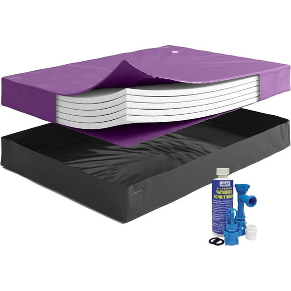 95% Waveless Hardside Waterbed Mattress Bundle with Five Wave Reducing Fiber Layers, Liner, Fill/Drain Kit & Conditioner, Frame NOT Included, Size Cal-King