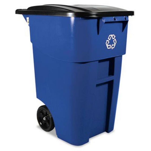 95 gal Plastic Square Brute Rollout Container, Blue