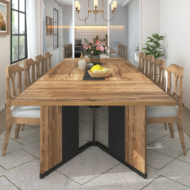 95 inch Large Rectangular Dining Table for 10-12 People, Dining Table with Marble-Color Wood Waterproof Tabletop and Adjustable Leg, 7.9ft Luxurious Family Dinner Table for Office Kitchen Living Room
