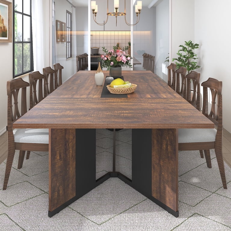 Chvans 95 inch Rectangular Dining Table for 10-12, Marble-Color