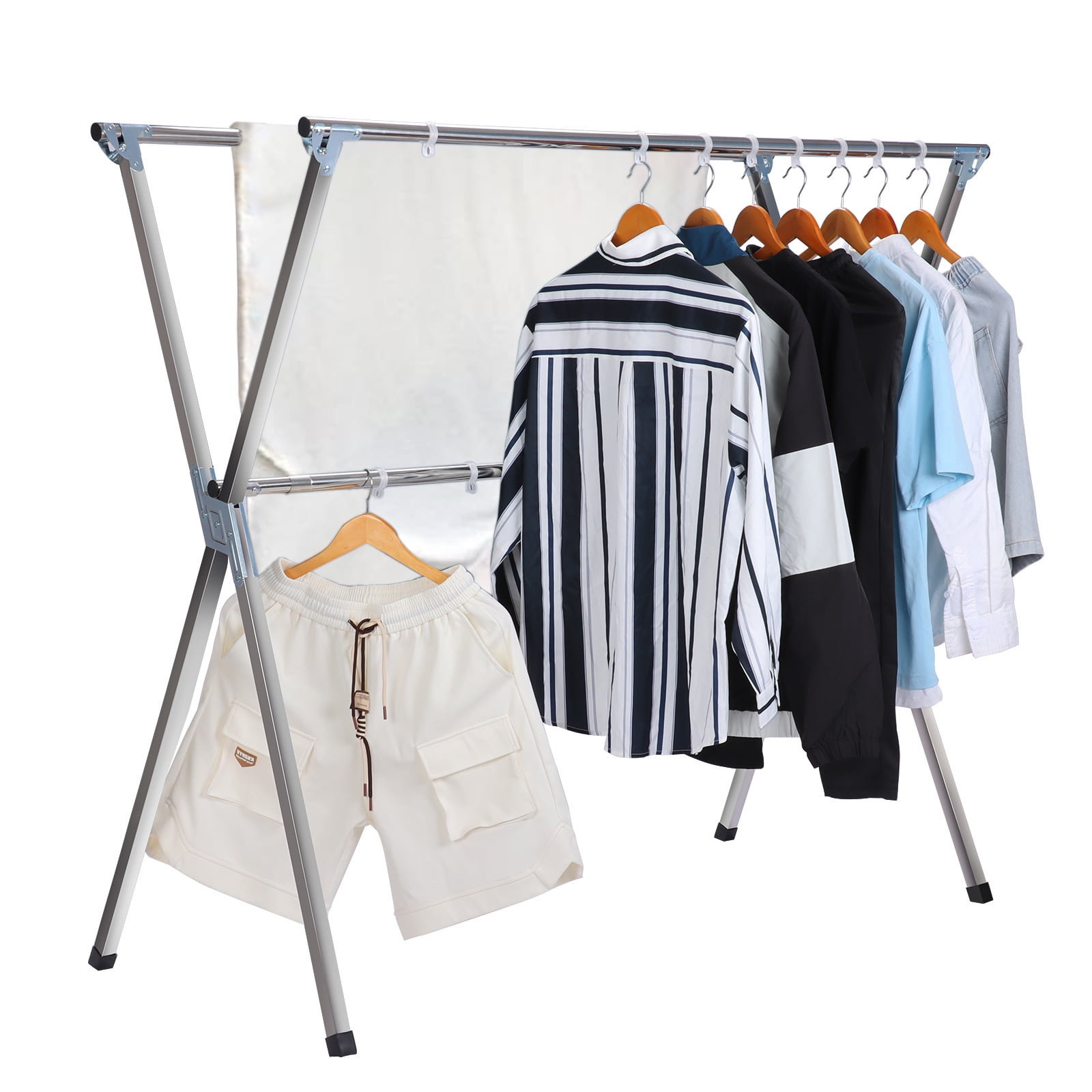 95inch Stainless Steel Clothes Drying Rack Foldable, Adjustable and Foldable Double Track
