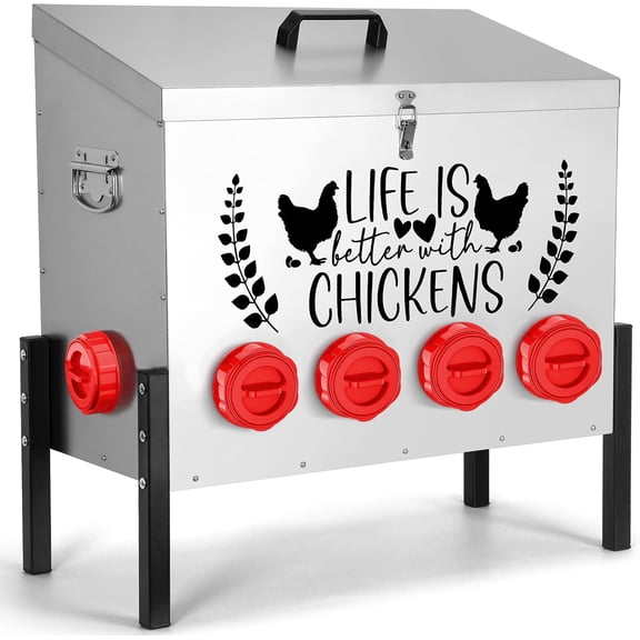 95 lb Chicken Feeder with 10 No-Waste Ports  Extra-Large Galvanized Metal Poultry Feeder with Adjustable Height Heavy-Duty Stand  Outdoor Feed Box for Chickens, Ducks & Geese
