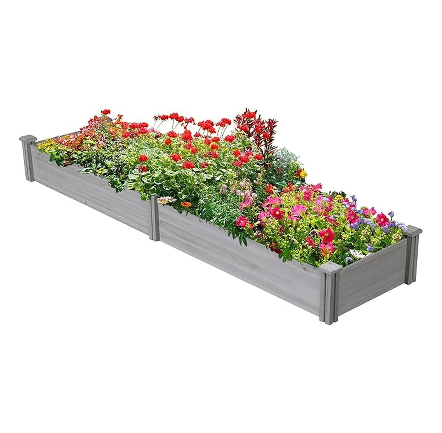 95 x 25 x 11inches Wooden Elevated Raised Garden Bed 8x2ft Raised Kit Divisible - Garden Planter Boxes for Vegetables Outdoor Outside, Gray