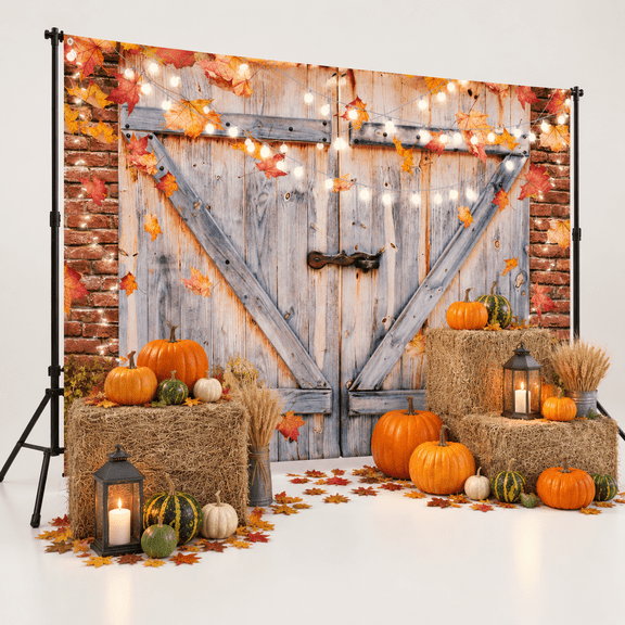 95''x71'' Fall Thanksgiving Pumpkin Harvest Barn Photography Backdrop Banner